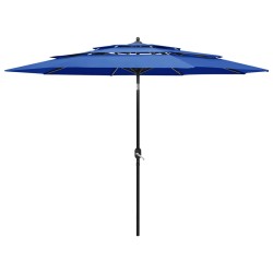vidaXL Sombrilla de 3 niveles con poste de aluminio azul 3 m