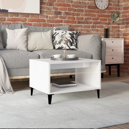 vidaXL Mesa de centro madera contrachapada blanco brillo 60x50x40 cm