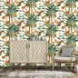 DUTCH WALLCOVERINGS Papel pintado palmeras tropicales verde y naranja