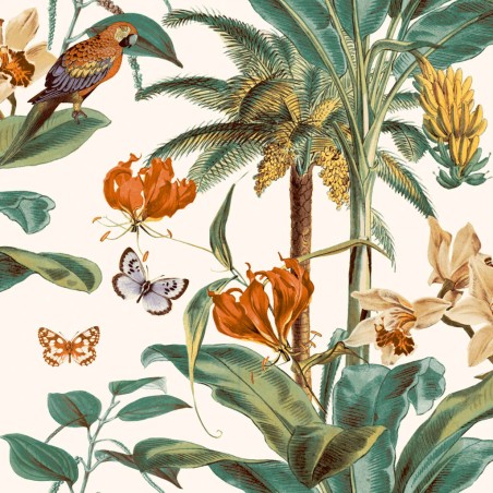 DUTCH WALLCOVERINGS Papel pintado palmeras tropicales verde y naranja