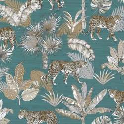 DUTCH WALLCOVERINGS Papel de pared leopardo azul y beige