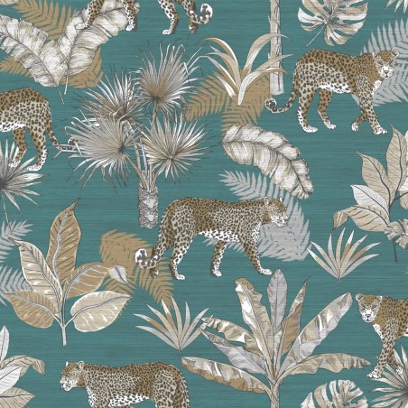DUTCH WALLCOVERINGS Papel de pared leopardo azul y beige