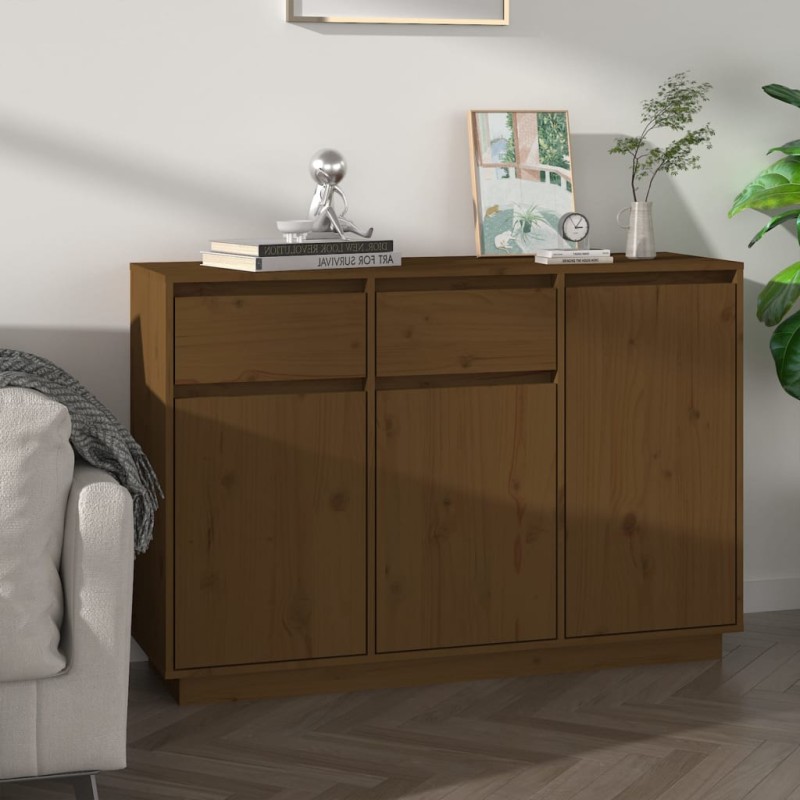 vidaXL Aparador de madera maciza de pino marrón miel 110x34x75 cm vidaXL Aparador de madera maciza de pino marrón miel 110x34x75 cm