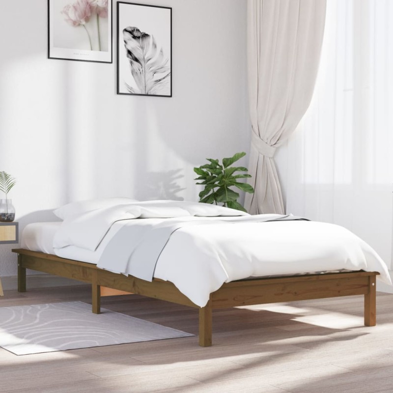 vidaXL Estructura de cama madera maciza pino marrón miel 75x190 cm vidaXL Estructura de cama madera maciza pino marrón miel 75x190 cm