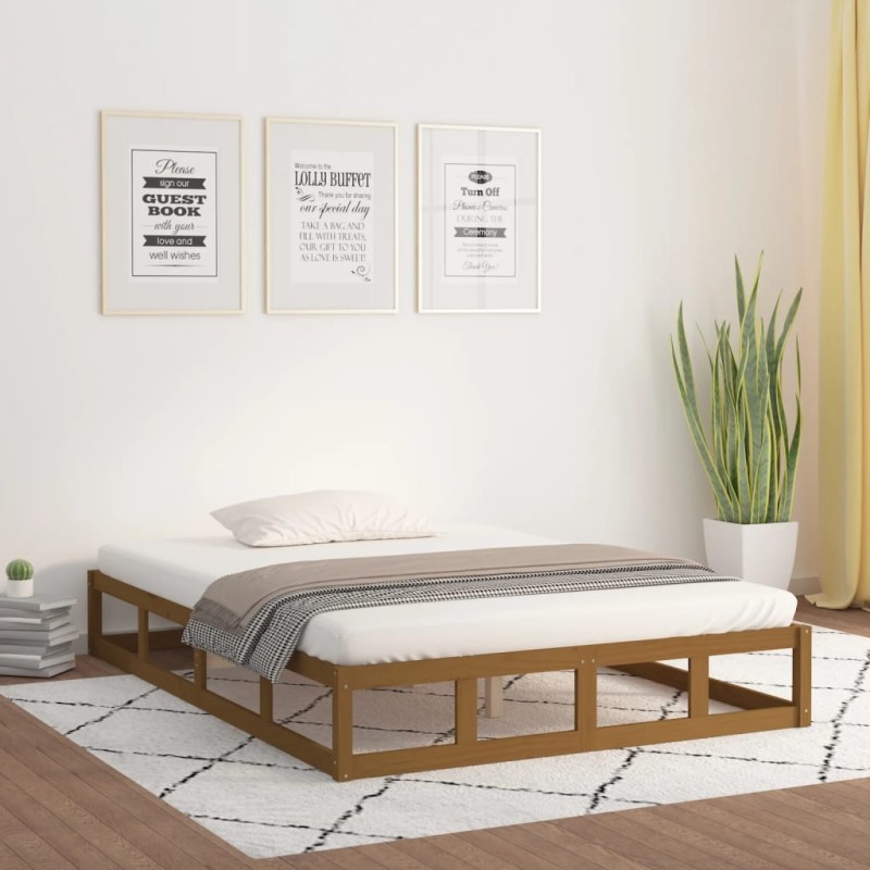 vidaXL Estructura de cama de madera maciza marrón miel 200x200 cm vidaXL Estructura de cama de madera maciza marrón miel 200x200 cm