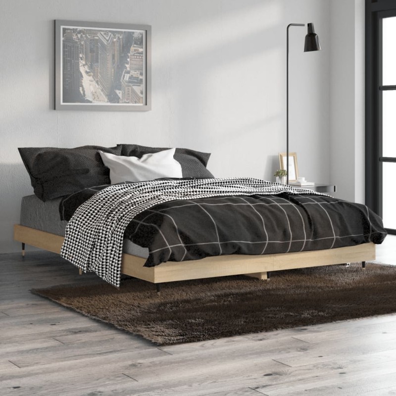 vidaXL Estructura de cama madera contrachapada roble Sonoma 135x190 cm vidaXL Estructura de cama madera contrachapada roble Sonoma 135x190 cm
