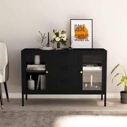 vidaXL Aparador de acero y vidrio negro 105x35x70 cm