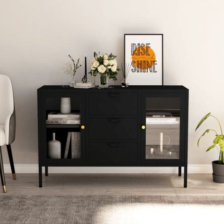 vidaXL Aparador de acero y vidrio negro 105x35x70 cm