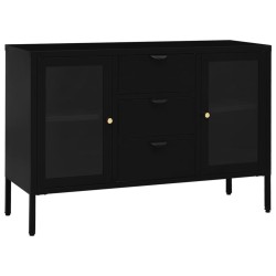 vidaXL Aparador de acero y vidrio negro 105x35x70 cm