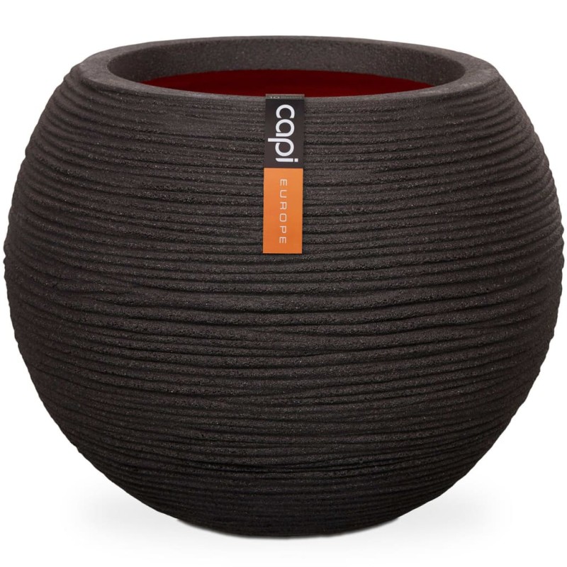 Capi Jarrón Nature Rib redondo negro 62x48 cm KBLR271