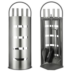 HI Juego de utensilios para chimenea 5 piezas plateado 23x14,5x66 cm
