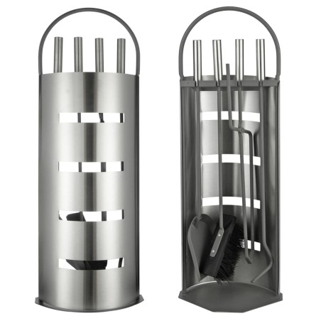 HI Juego de utensilios para chimenea 5 piezas plateado 23x14,5x66 cm