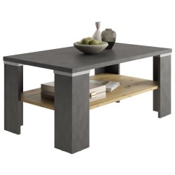 FMD Mesita de noche con estante gris Matera y roble artesanal