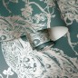 DUTCH WALLCOVERINGS Papel pintado pavo real verde y plateado