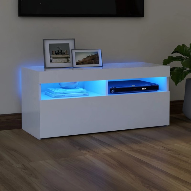 vidaXL Mueble de TV con luces LED blanco 90x35x40 cm vidaXL Mueble de TV con luces LED blanco 90x35x40 cm