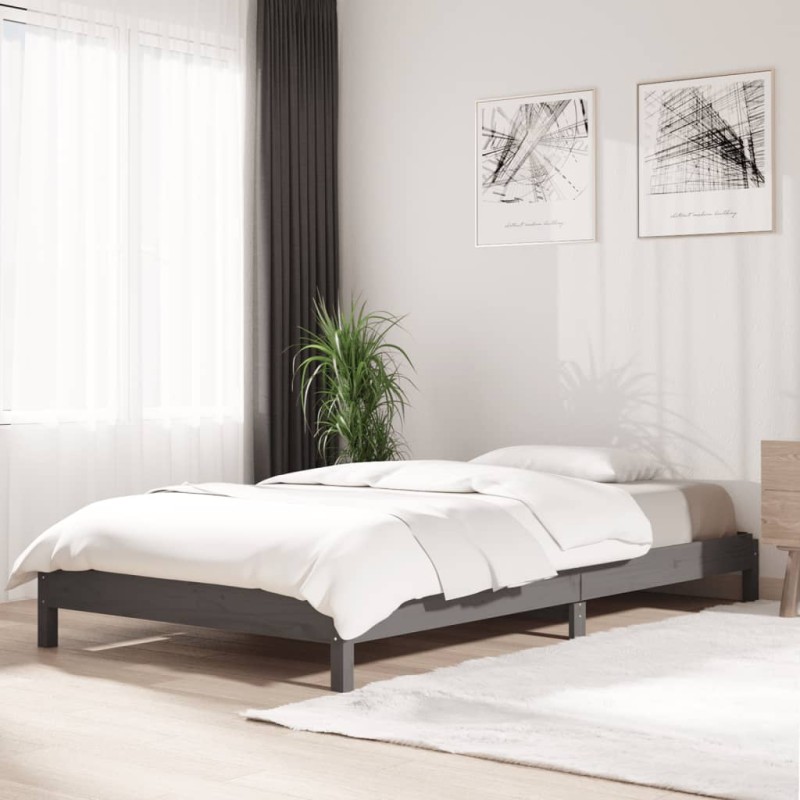 vidaXL Cama apilable de madera pino maciza gris 100x200 cm vidaXL Cama apilable de madera pino maciza gris 100x200 cm