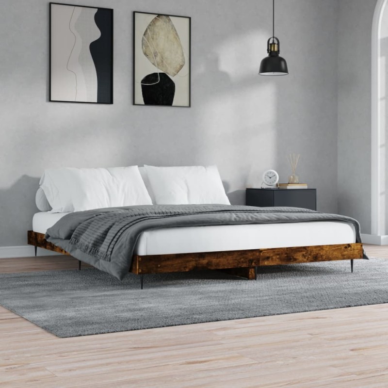 vidaXL Estructura de cama madera contrachapada roble ahumado 150x200cm vidaXL Estructura de cama madera contrachapada roble ahumado 150x200cm