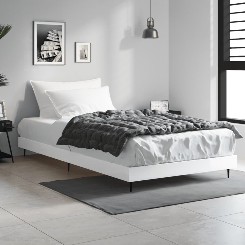 vidaXL Estructura de cama madera contrachapada blanco brillo 100x200cm vidaXL Estructura de cama madera contrachapada blanco brillo 100x200cm