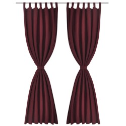 2 cortinas micro-satinadas con trabillas color burdeos, 140 x 225 cm