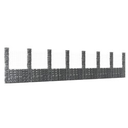 vidaXL Cesta de gaviones forma de U 8 postes de hierro 860x20x200 cm