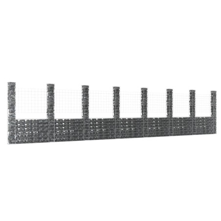 vidaXL Cesta de gaviones forma de U 8 postes de hierro 860x20x200 cm