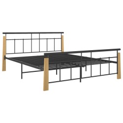 vidaXL Estructura de cama metal y madera maciza de roble 160x200 cm