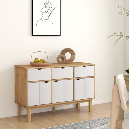 vidaXL Aparador OTTA madera maciza pino marrón y blanco 114x43x73,5 cm