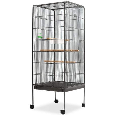 vidaXL Jaula para pájaros con techo de acero negro 54x54x146 cm