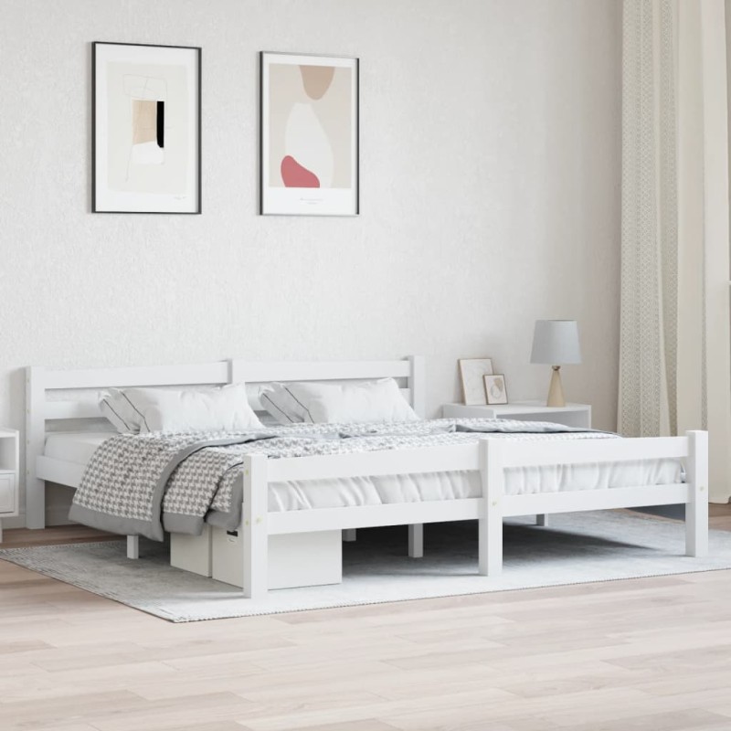 vidaXL Estructura de cama de madera maciza de pino blanca 180x200 cm vidaXL Estructura de cama de madera maciza de pino blanca 180x200 cm