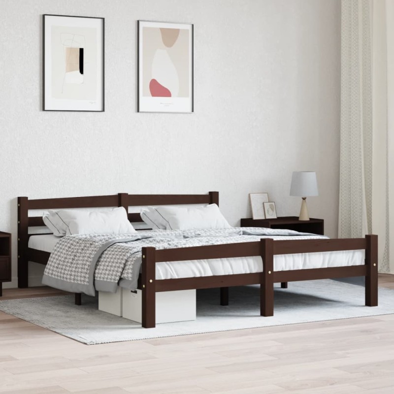 vidaXL Estructura de cama madera maciza pino marrón oscuro 160x200 cm vidaXL Estructura de cama madera maciza pino marrón oscuro 160x200 cm