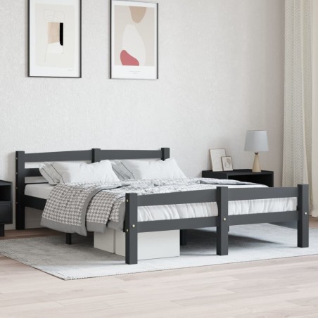 vidaXL Estructura de cama madera maciza pino gris oscuro 140x200 cm