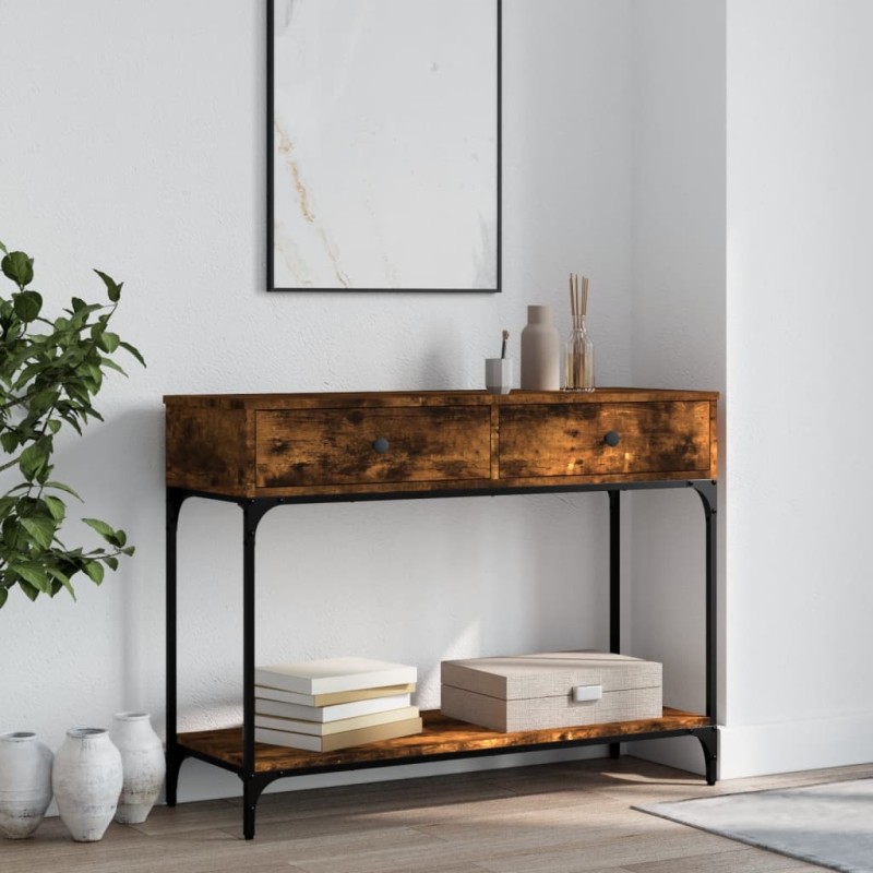 vidaXL Mesa consola madera de ingeniería roble ahumado 100x34,5x75 cm vidaXL Mesa consola madera de ingeniería roble ahumado 100x34,5x75 cm