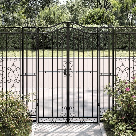 vidaXL Puerta de jardín de hierro forjado negro 121x8x150 cm 