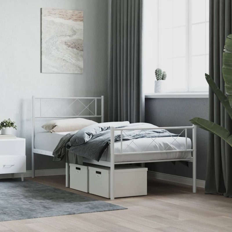 vidaXL Estructura cama metal con cabecero y pie cama blanca 80x200 cm vidaXL Estructura cama metal con cabecero y pie cama blanca 80x200 cm