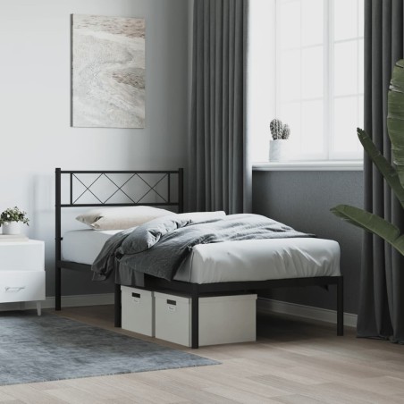 vidaXL Estructura de cama con cabecero metal negro 90x200 cm