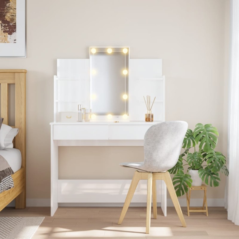 vidaXL Tocador con luces LED blanco brillante 96x40x142 cm vidaXL Tocador con luces LED blanco brillante 96x40x142 cm