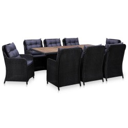 idaXL Juego de comedor de jardín 9 piezas ratán sintético negro