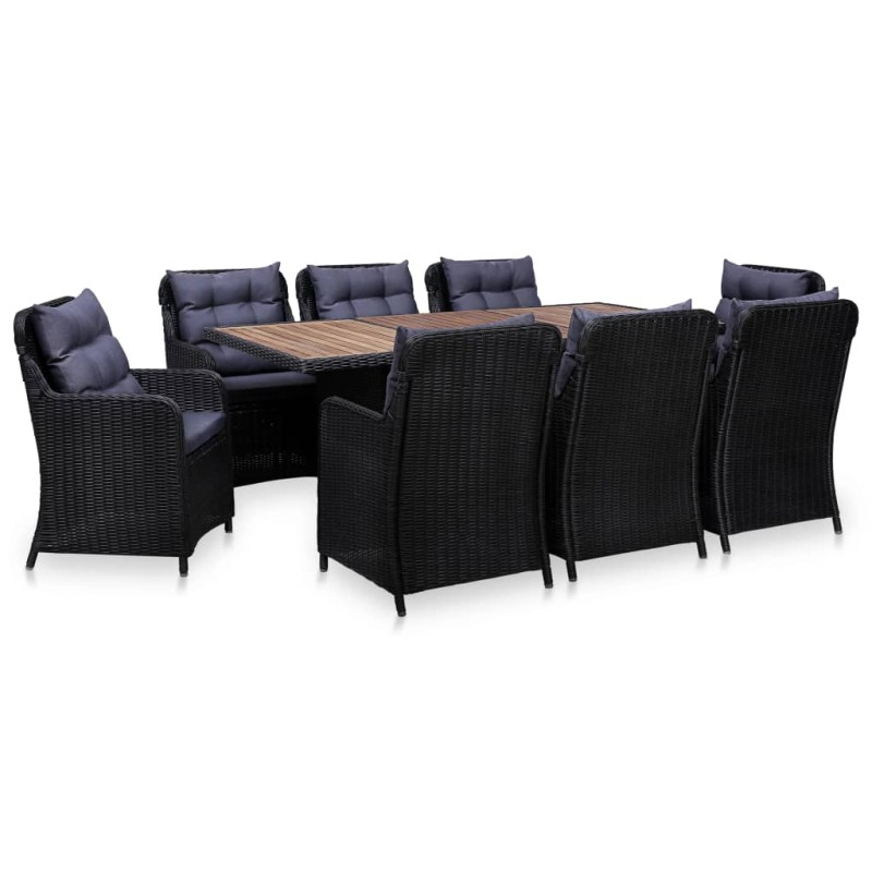 idaXL Juego de comedor de jardín 9 piezas ratán sintético negro idaXL Juego de comedor de jardín 9 piezas ratán sintético negro