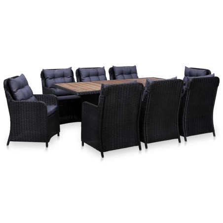 idaXL Juego de comedor de jardín 9 piezas ratán sintético negro