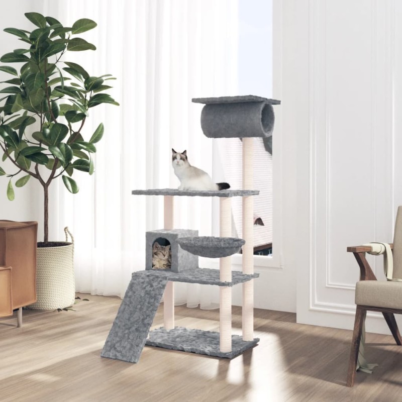 vidaXL Rascador para gatos con postes de sisal gris claro 131 cm vidaXL Rascador para gatos con postes de sisal gris claro 131 cm