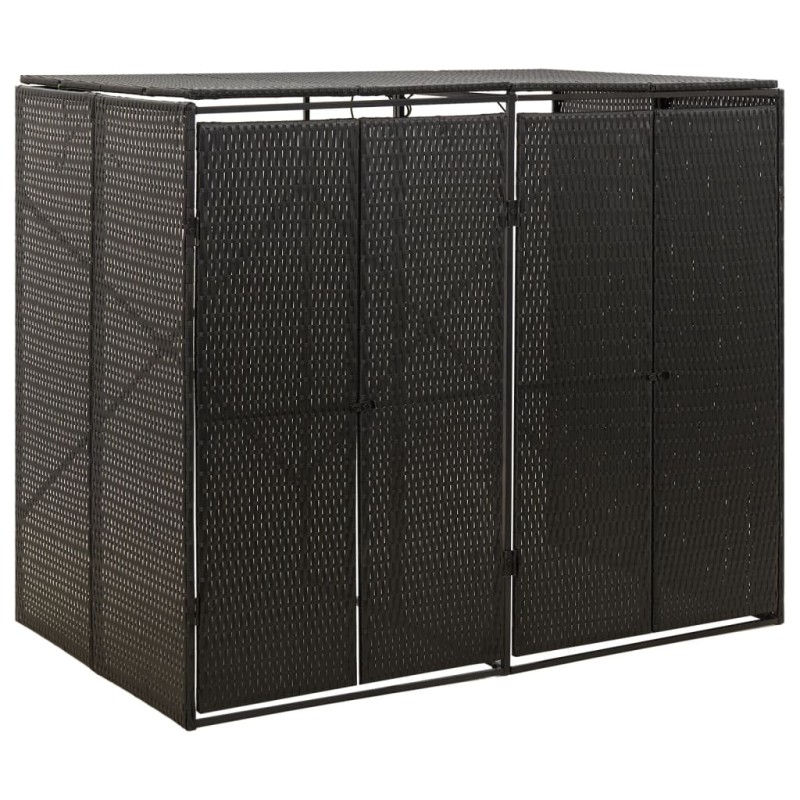 vidaXL Cobertizo para 2 contenedores de basura ratán PE 140x80x117cm vidaXL Cobertizo para 2 contenedores de basura ratán PE 140x80x117cm