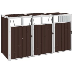 vidaXL Cobertizo triple contenedor de basura acero marrón 213x81x121cm