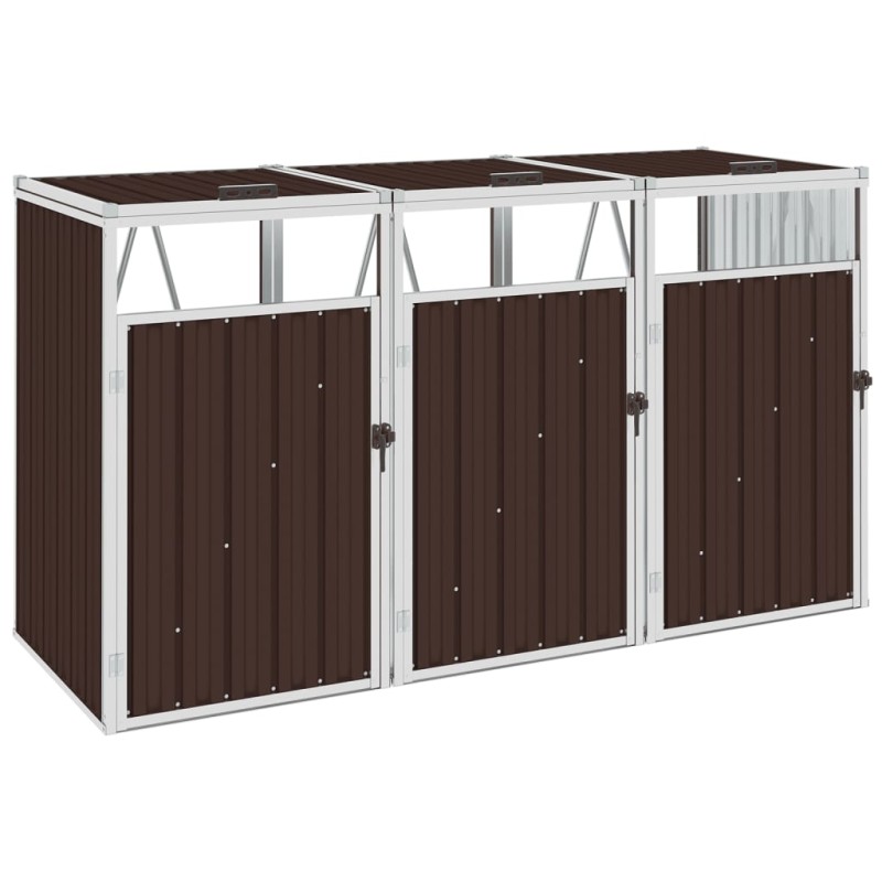 vidaXL Cobertizo triple contenedor de basura acero marrón 213x81x121cm