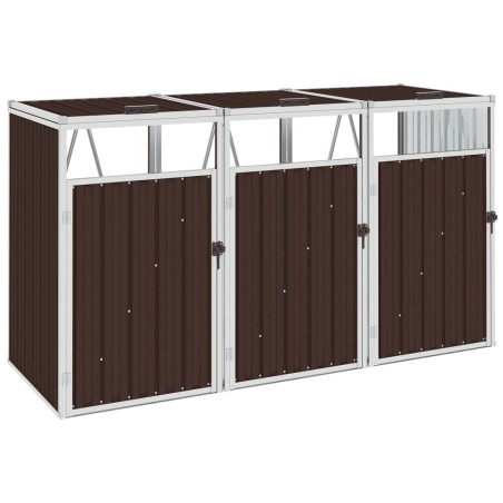 vidaXL Cobertizo triple contenedor de basura acero marrón 213x81x121cm
