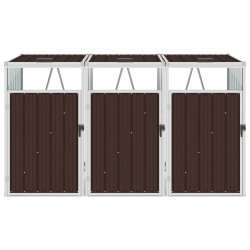 vidaXL Cobertizo triple contenedor de basura acero marrón 213x81x121cm