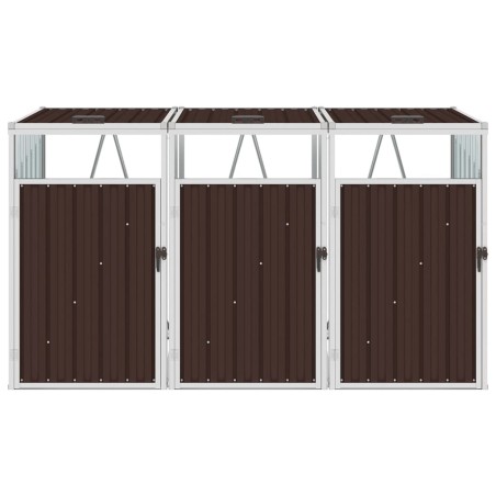 vidaXL Cobertizo triple contenedor de basura acero marrón 213x81x121cm