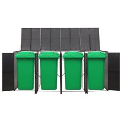 vidaXL Cobertizo para 4 contenedores de basura ratán PE 274x80x117 cm