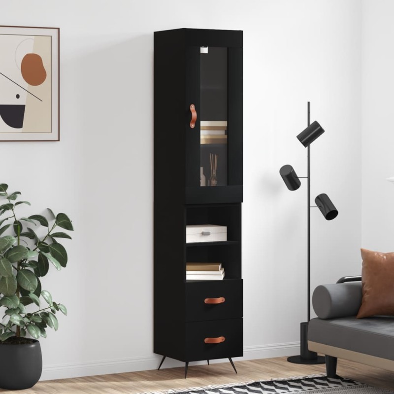 vidaXL Aparador de madera contrachapada negro 34,5x34x180 cm vidaXL Aparador de madera contrachapada negro 34,5x34x180 cm