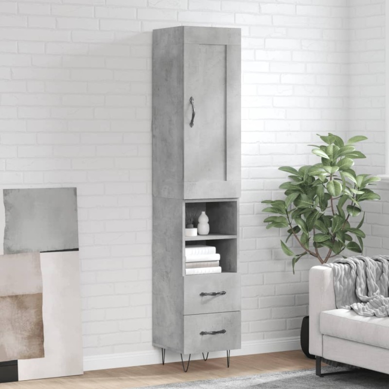 vidaXL Aparador de madera contrachapada gris hormigón 34,5x34x180 cm vidaXL Aparador de madera contrachapada gris hormigón 34,5x34x180 cm
