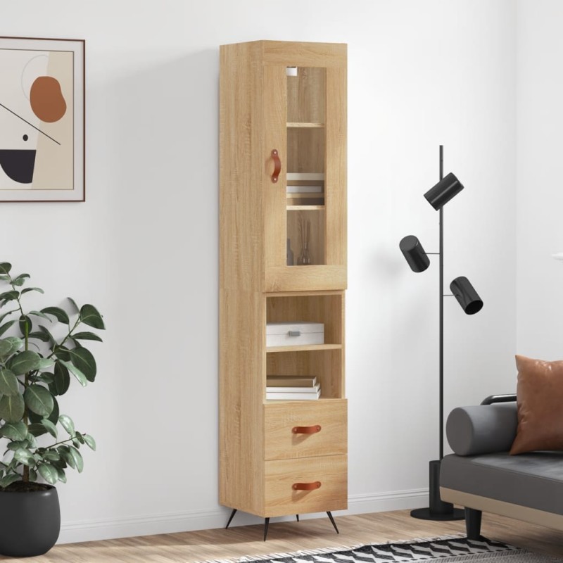 vidaXL Aparador de madera contrachapada roble Sonoma 34,5x34x180 cm vidaXL Aparador de madera contrachapada roble Sonoma 34,5x34x180 cm